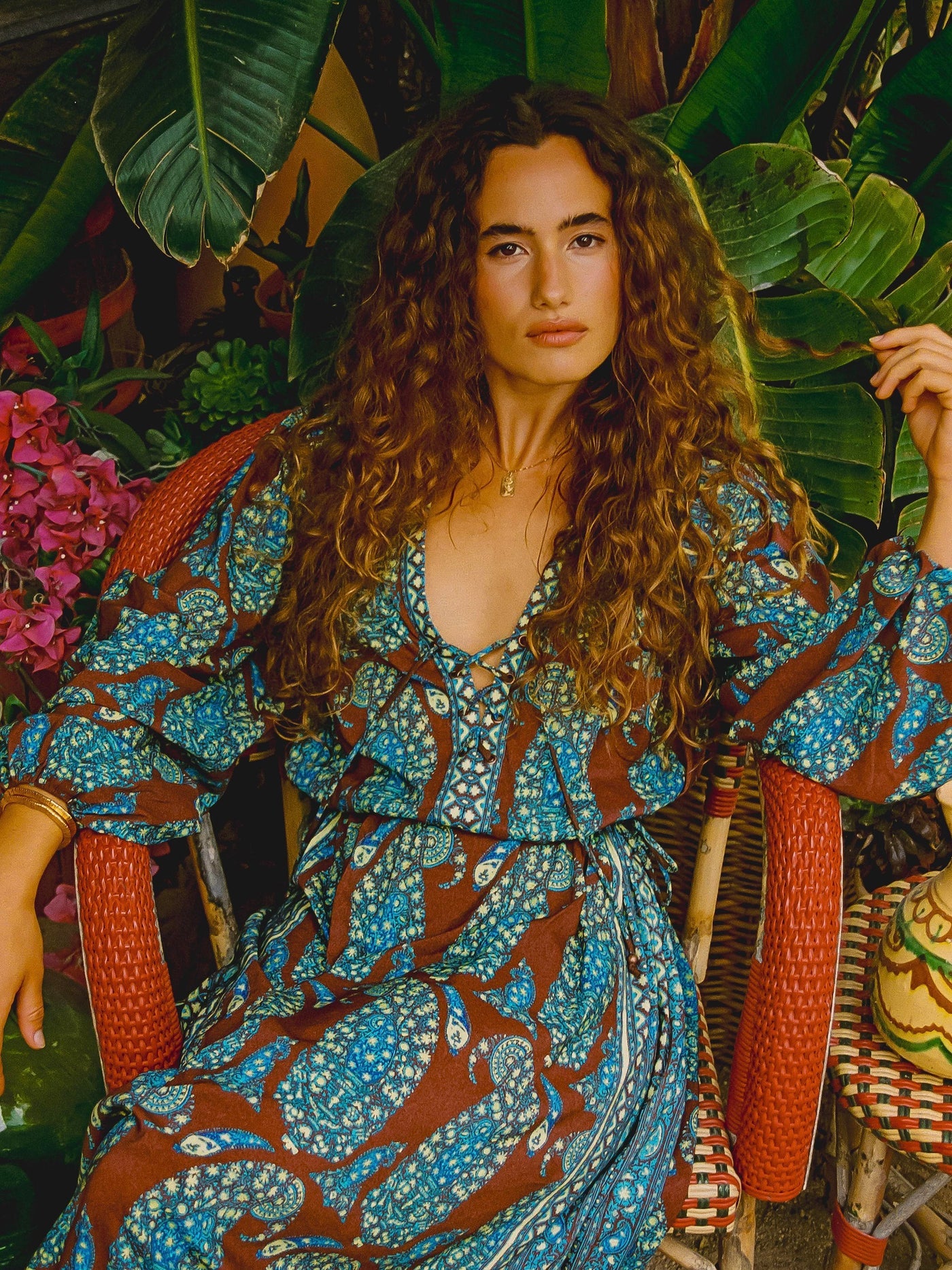 Calico Lace Up Maxi Smock Dress