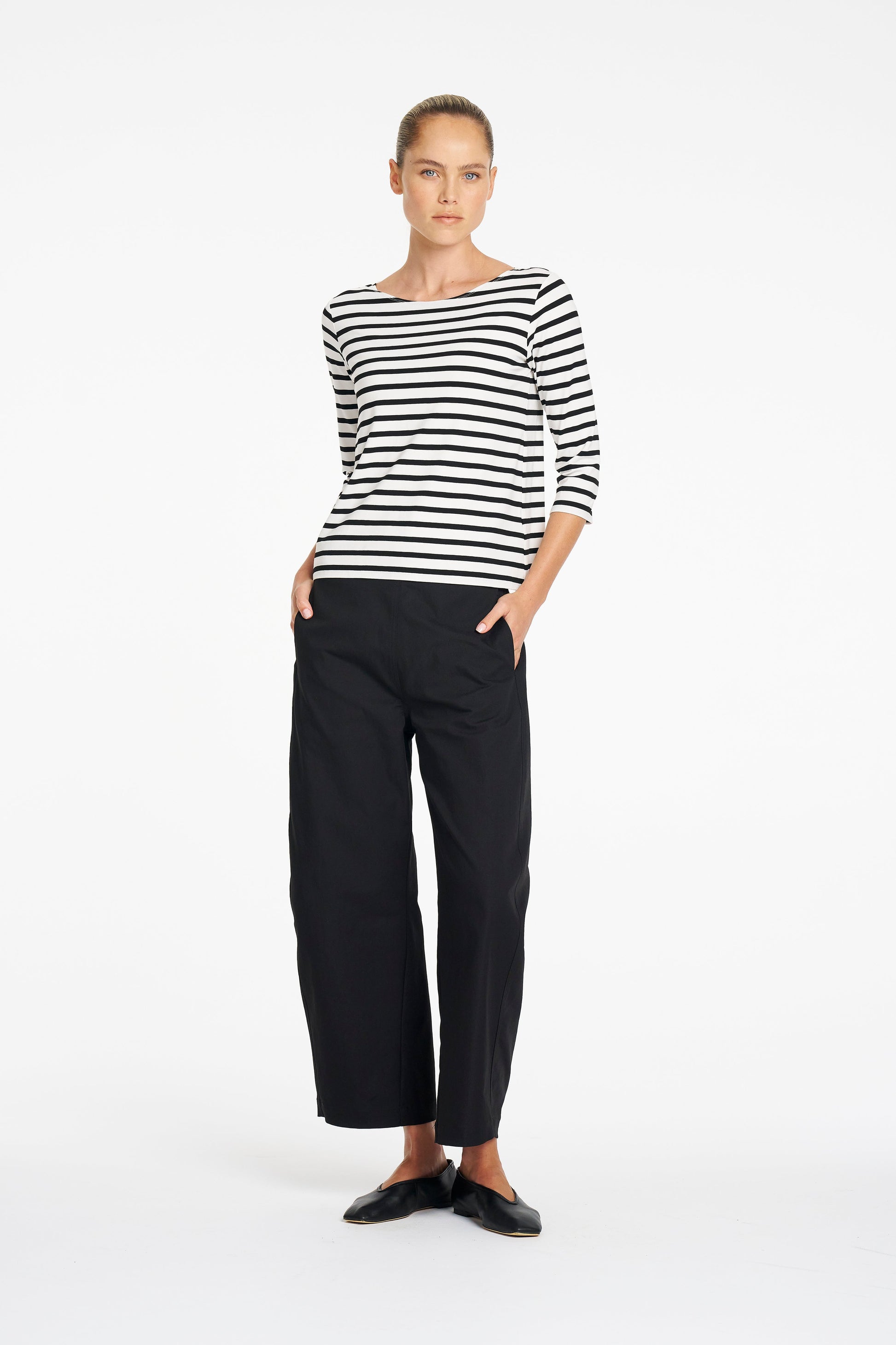 Relaxed Boat Neck Tee - Black and White