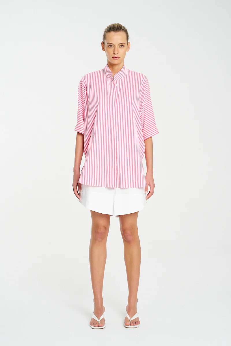 Villa Overshirt - Hot Pink/White