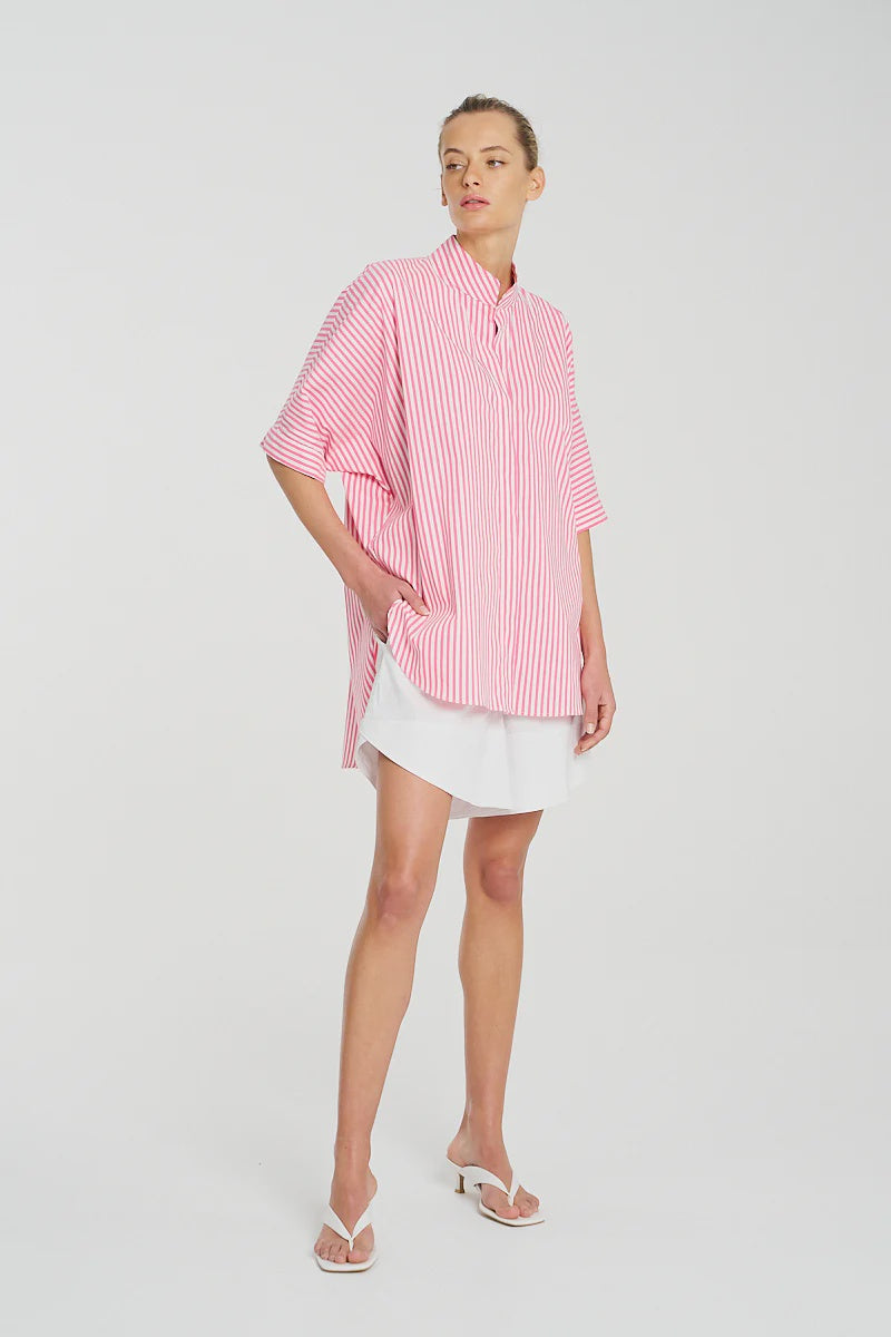 Villa Overshirt - Hot Pink/White
