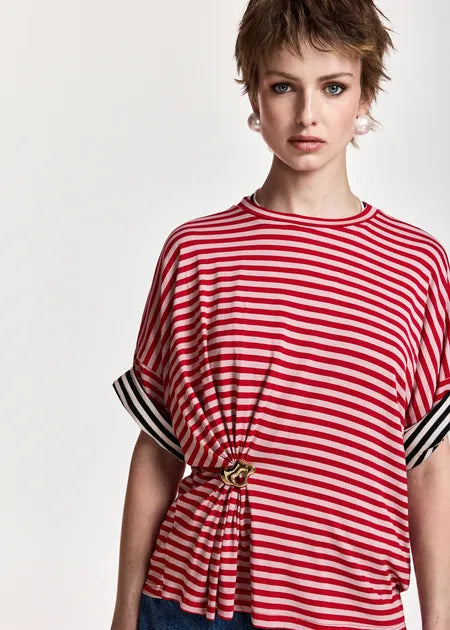Kriss Striped  T Shirt w Brooch