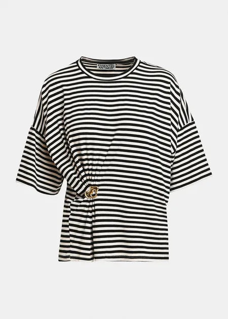 Kriss Striped  T Shirt w Brooch