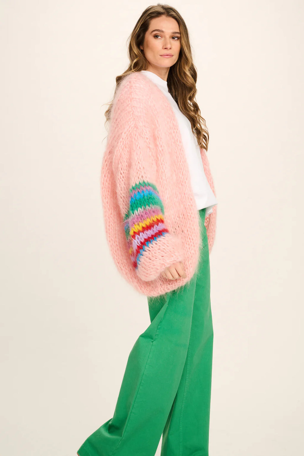 Pink Cardi With Coloured sleeve