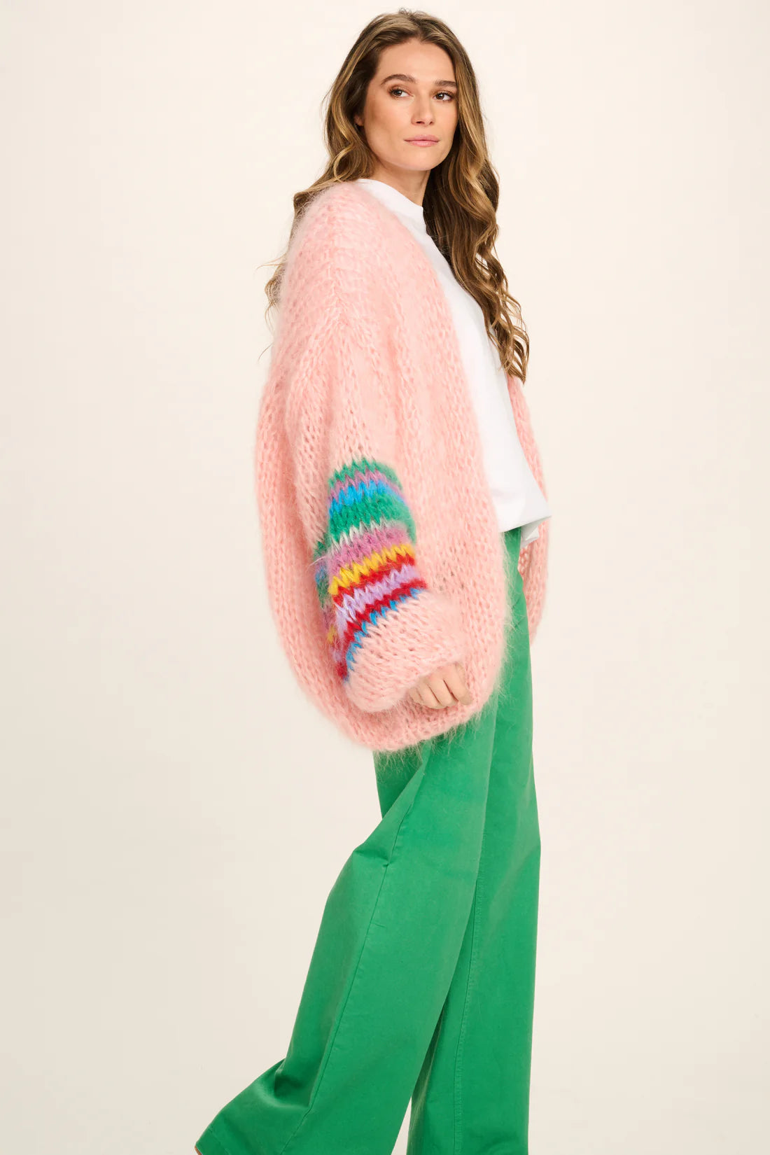 Pink Cardi With Coloured sleeve