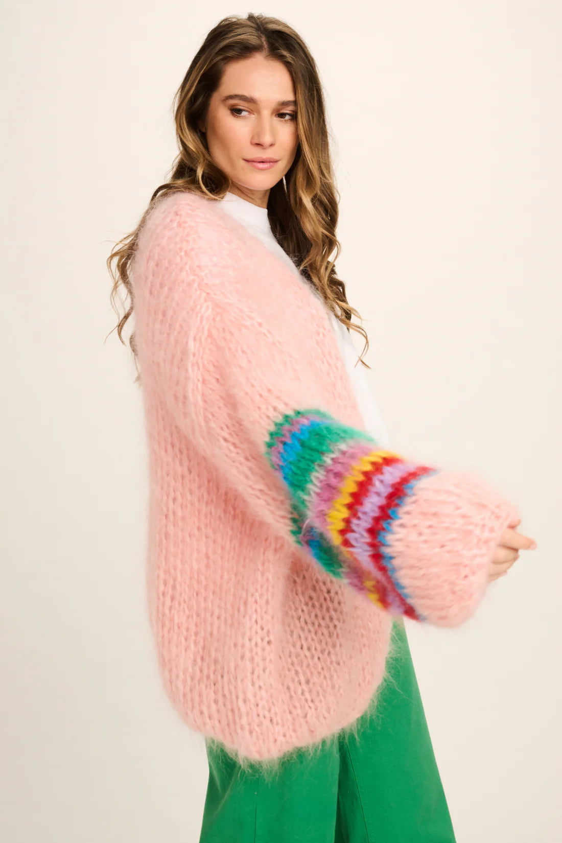 Pink Cardi With Coloured sleeve