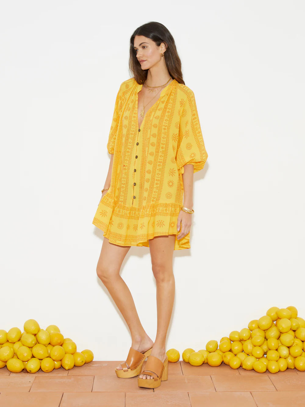 Rhapsody La Ponche Frill Dress - Saffron