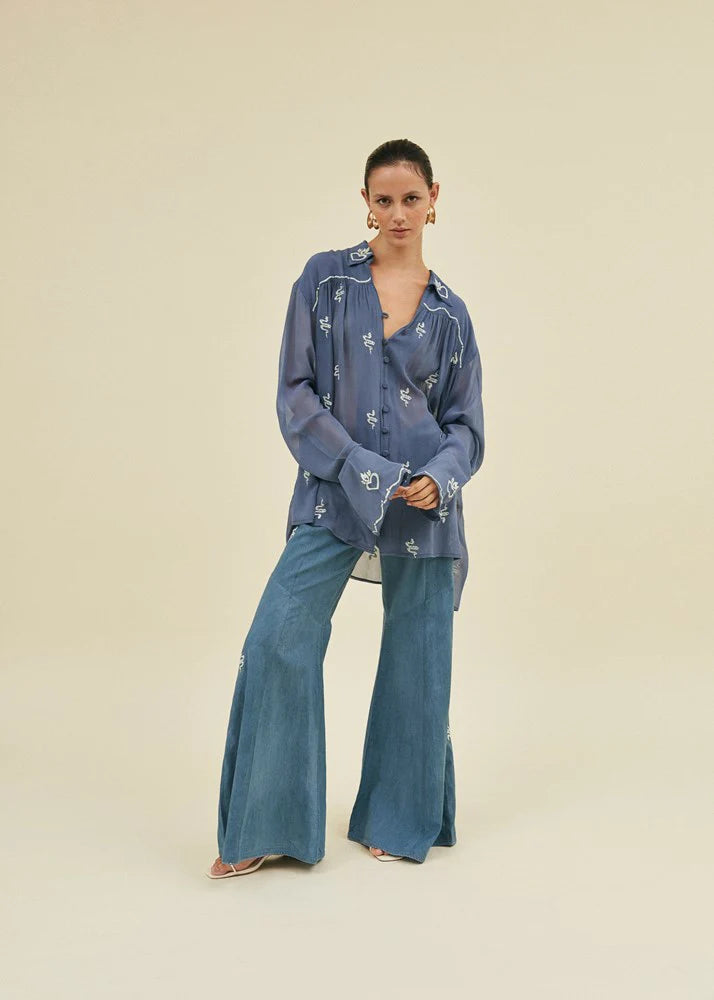 Serpentine Embroidered Silk Shirt