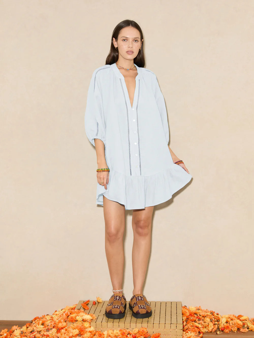 La Ponche Frill Dress - Sky