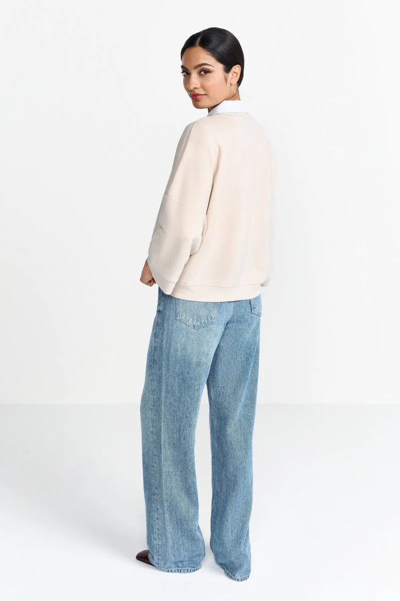 RR Cropped Oversize Sweater - White Stone