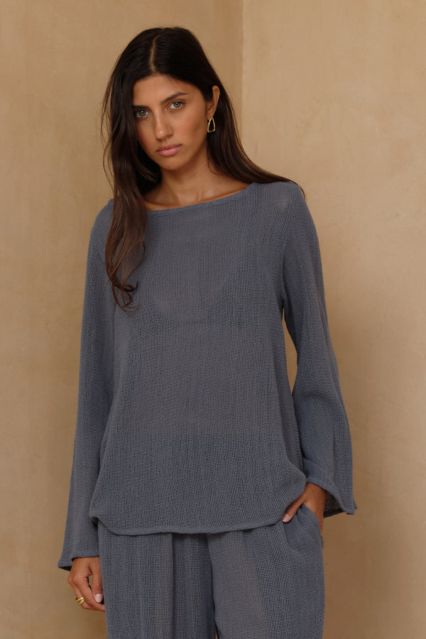 Allegra Mesh Top - Storm Blue