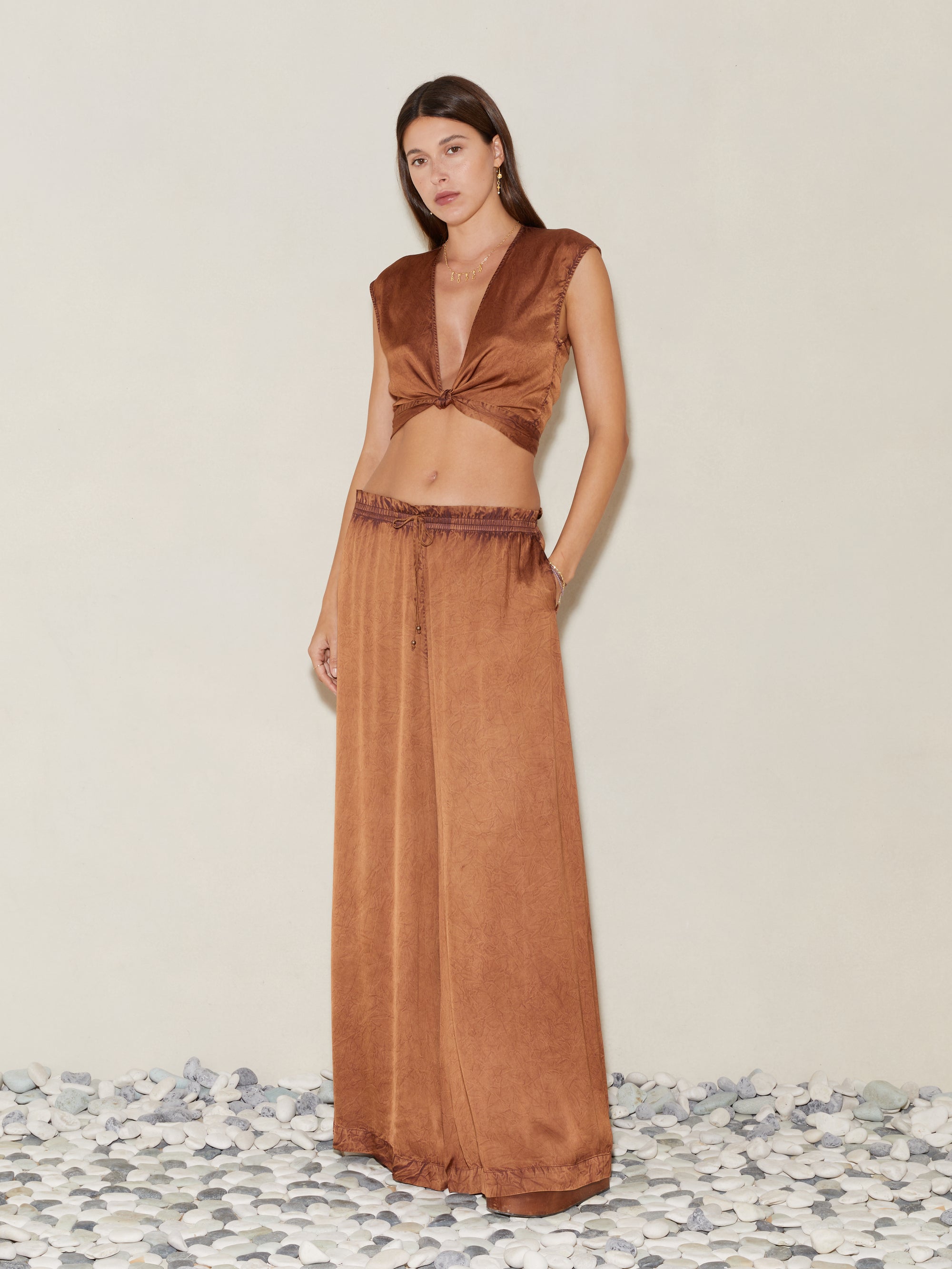 Lustre Wide Leg Pant - Bronze