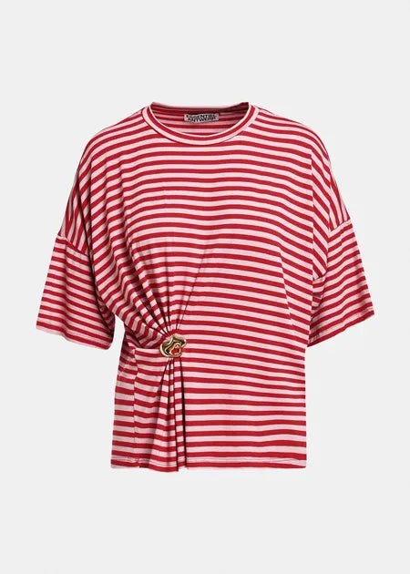 Kriss Striped  T Shirt w Brooch