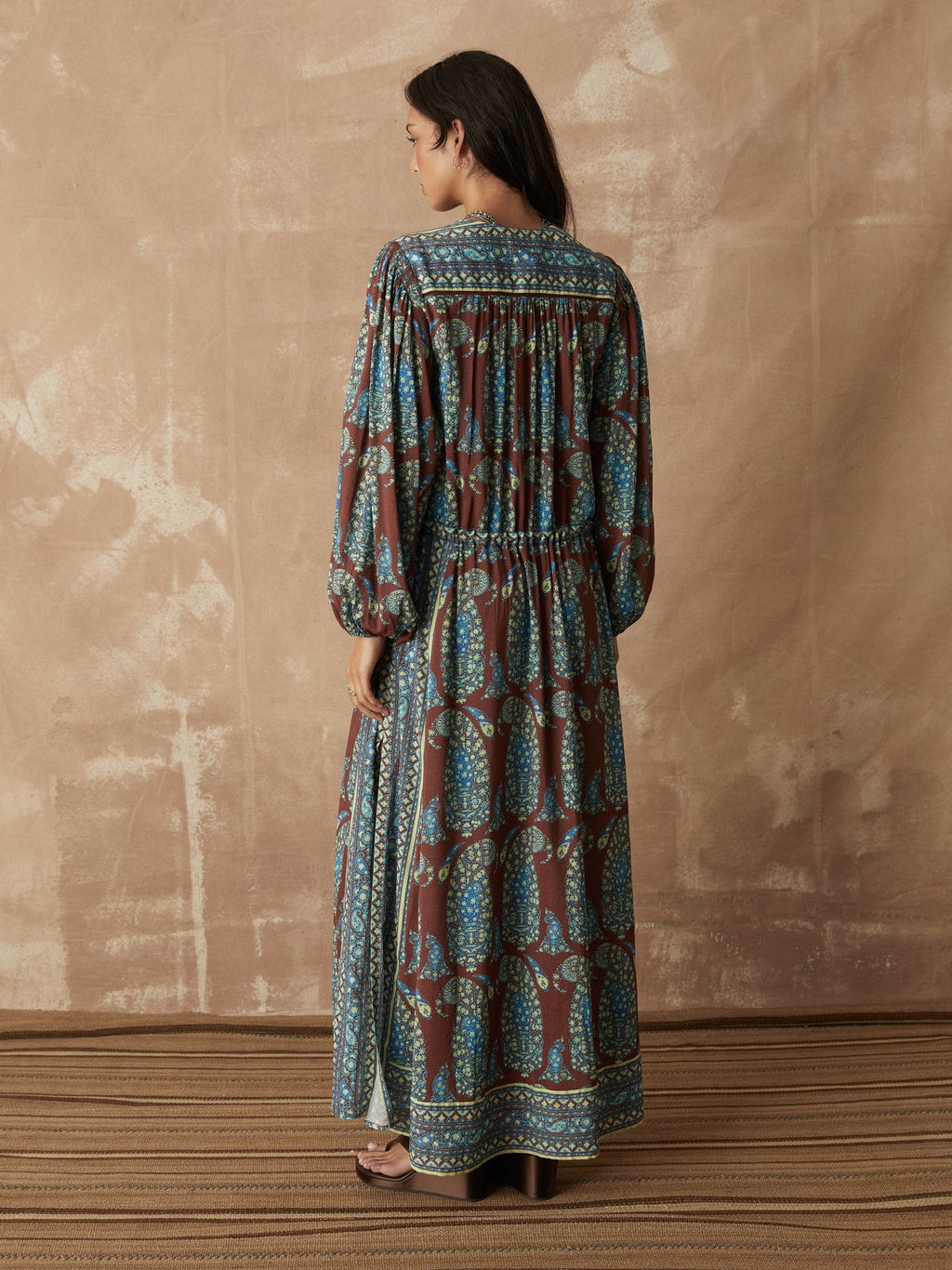 Calico Lace Up Maxi Smock Dress