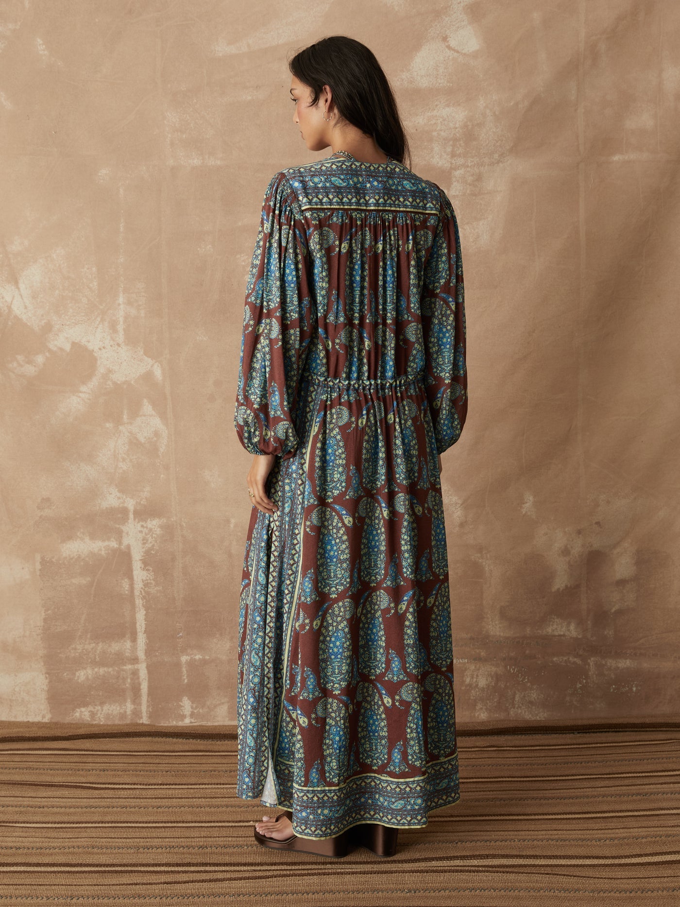Calico Lace Up Maxi Smock Dress