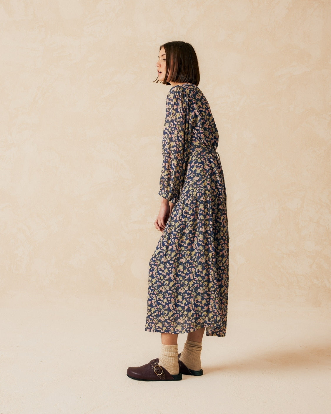 V Neck Cotton Midi Dress
