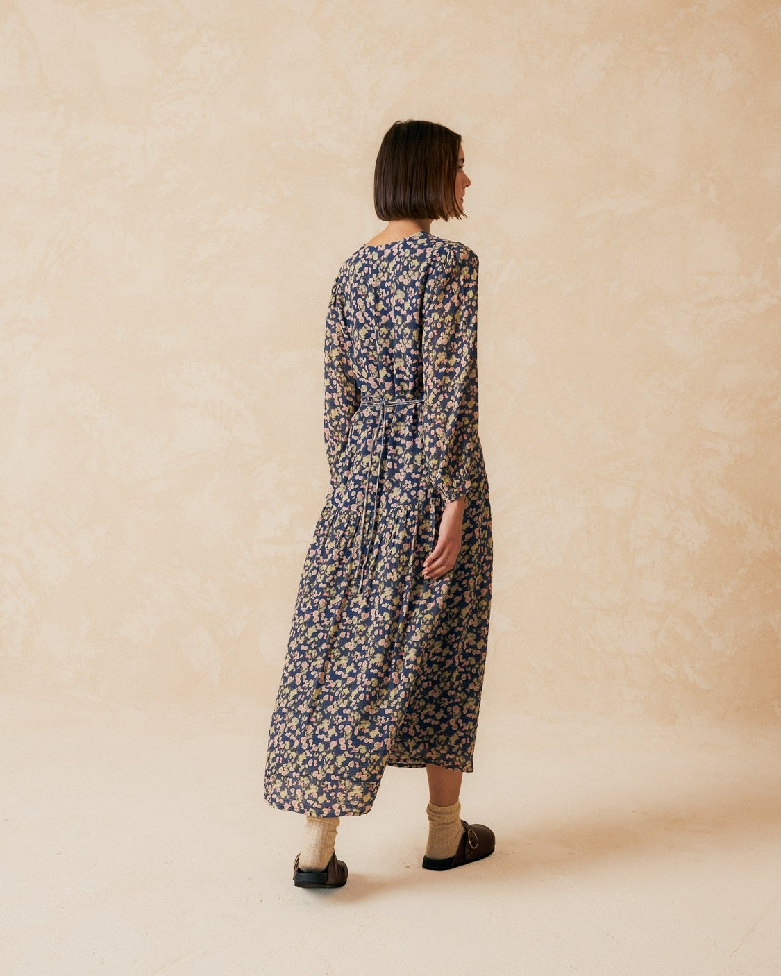 V Neck Cotton Midi Dress