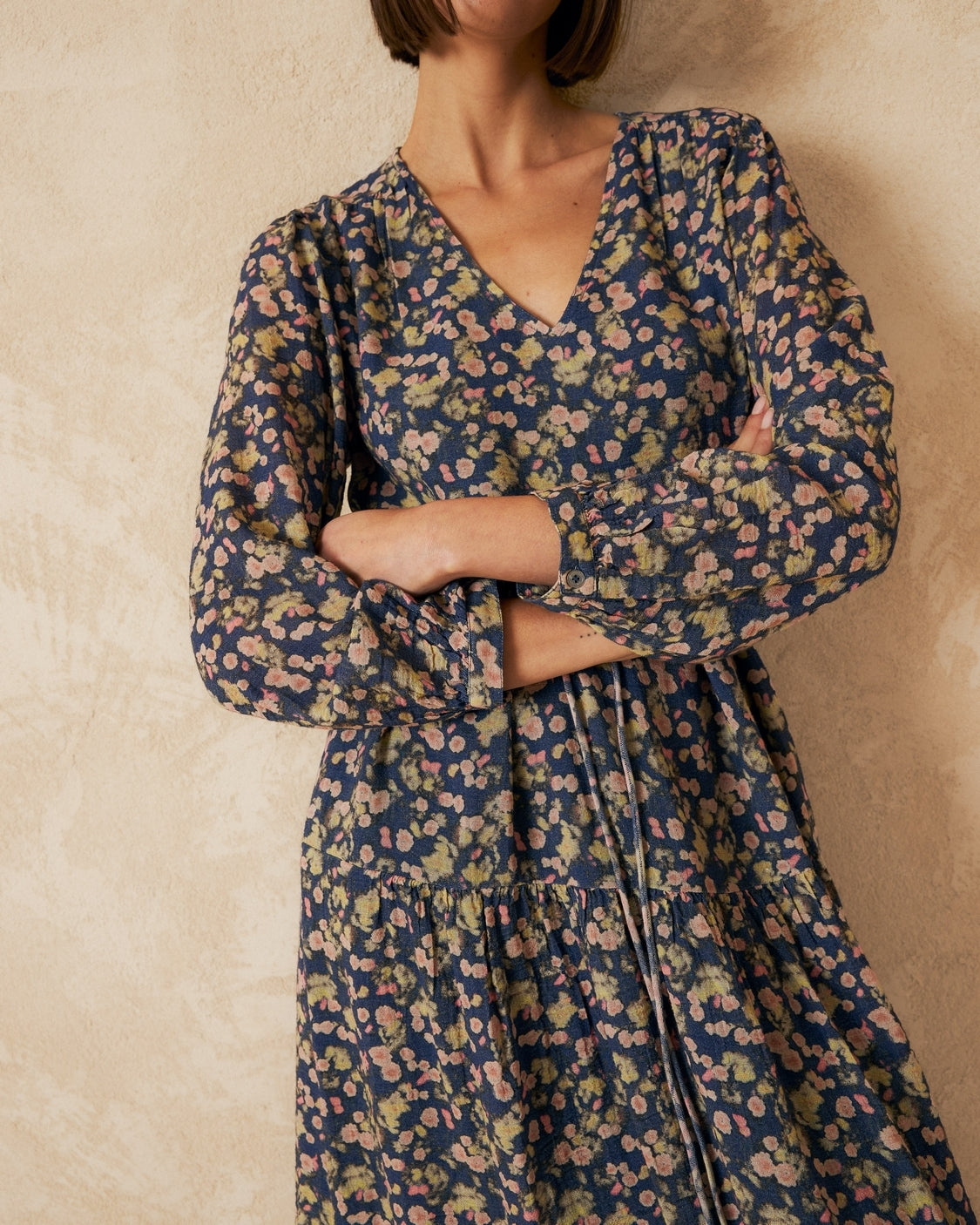 V Neck Cotton Midi Dress