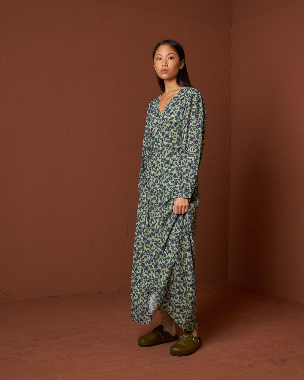 V Neck Cotton Midi Dress