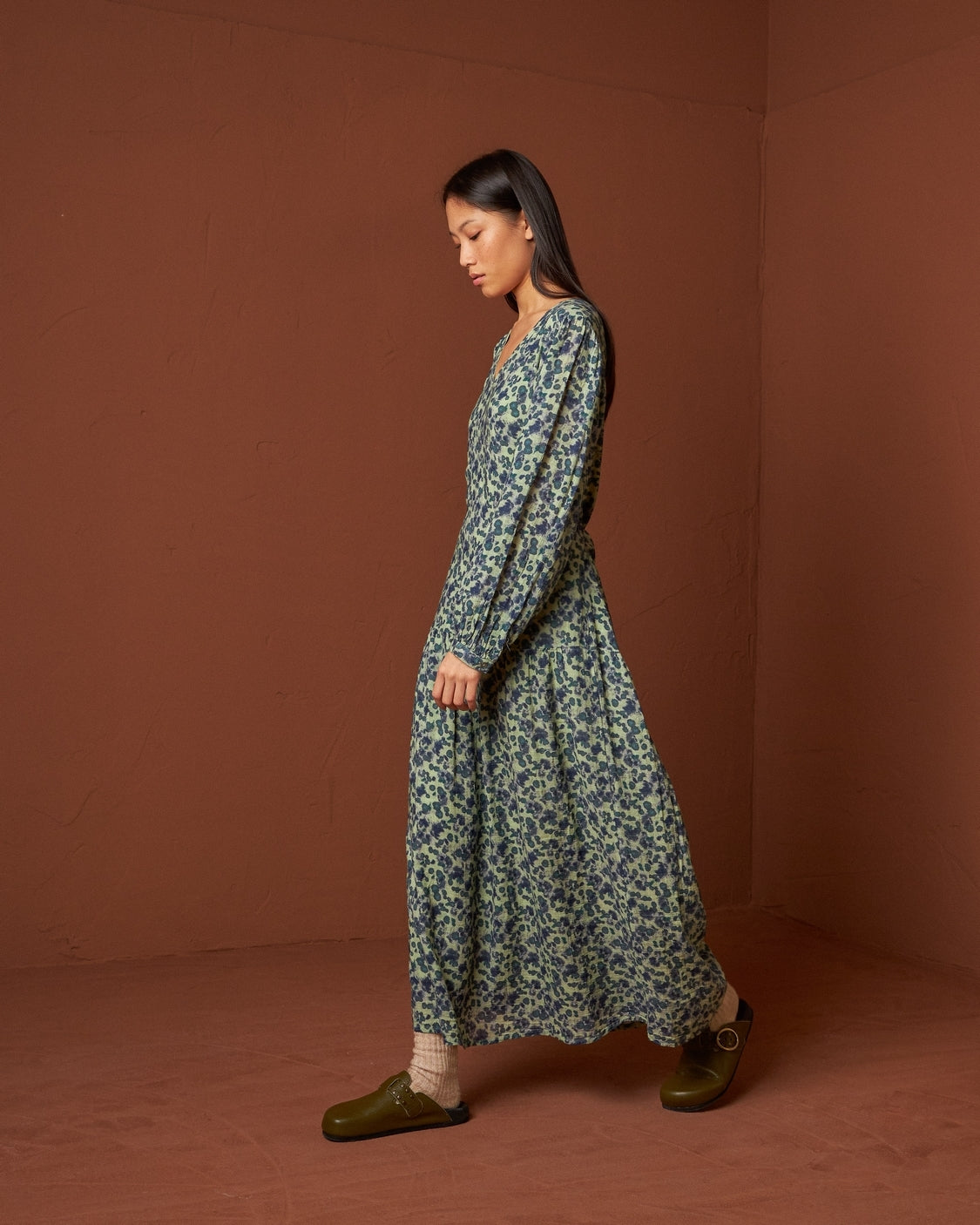 V Neck Cotton Midi Dress