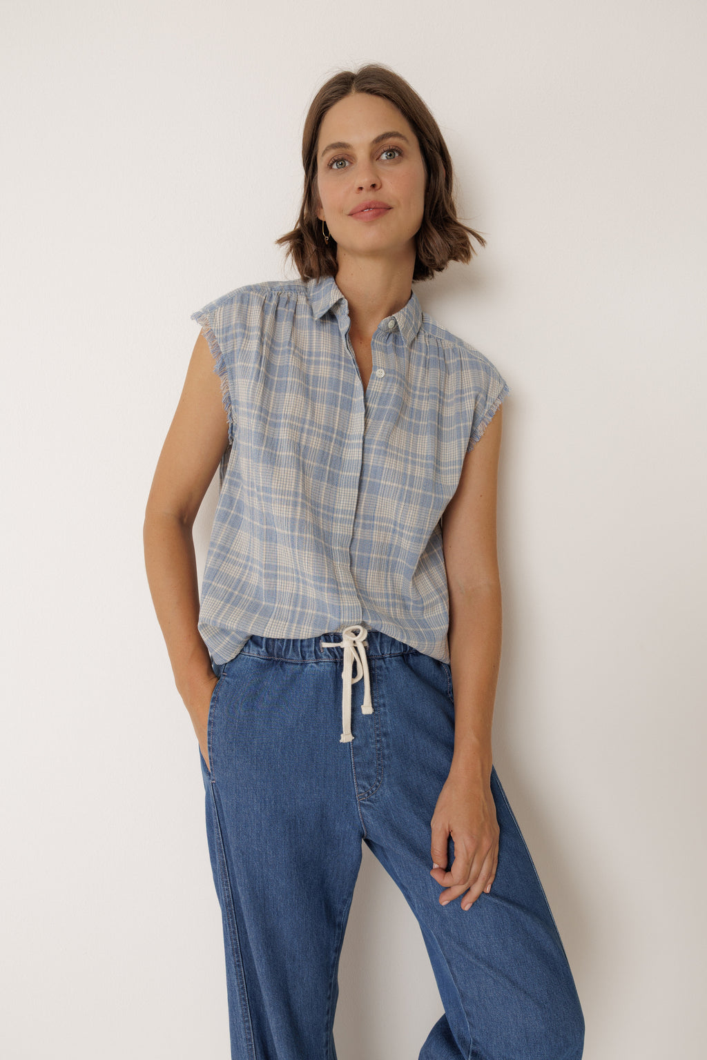 Cotton Checked Sleeveless Top