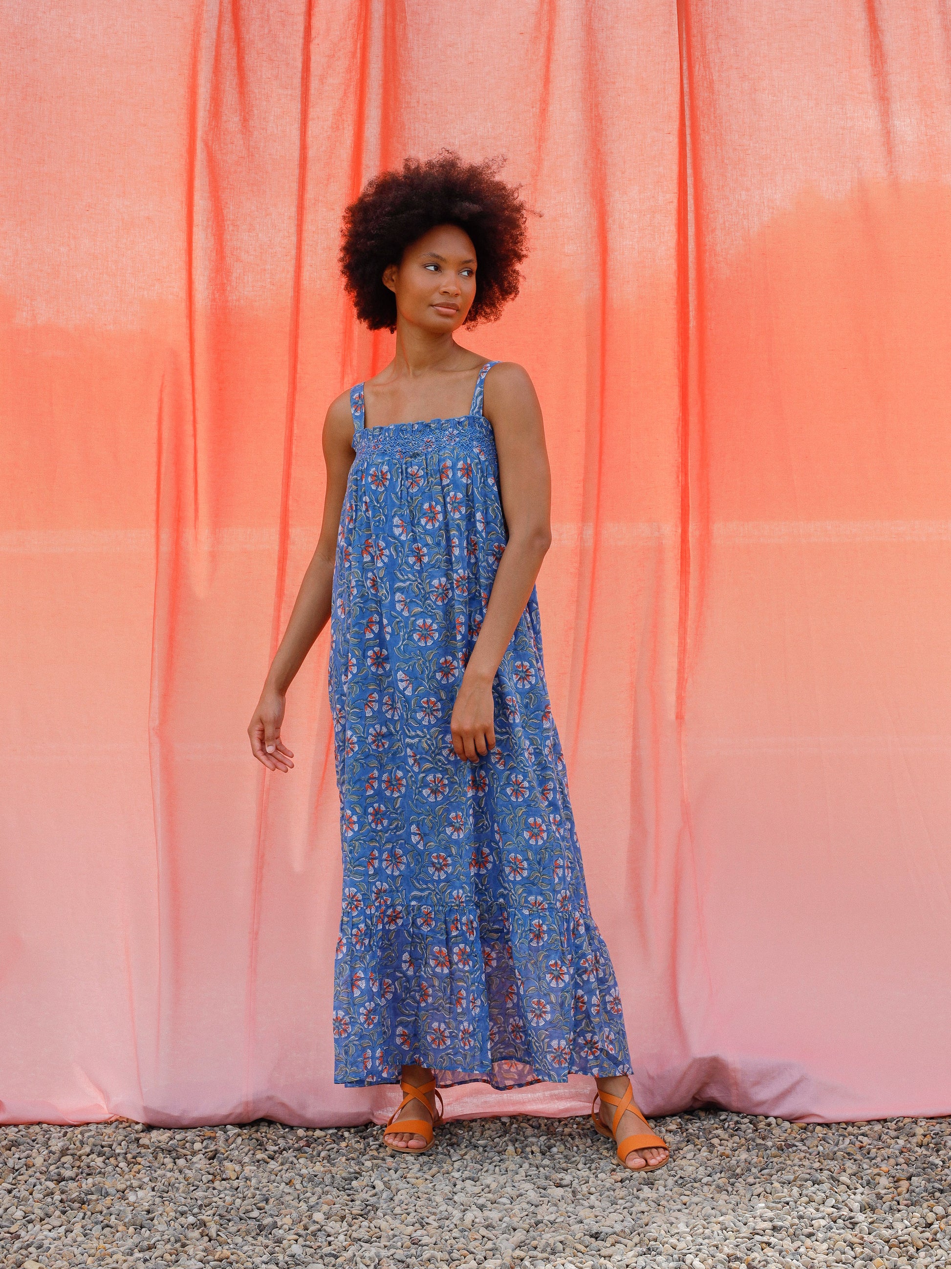Blue Floral Strappy Maxi
