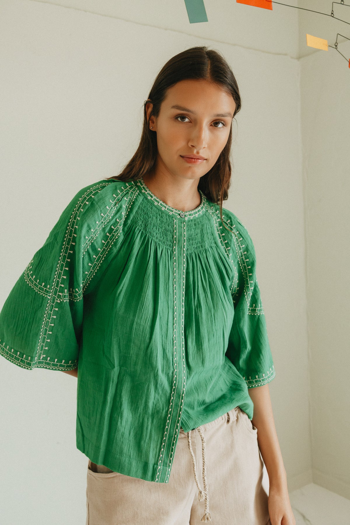 Embroidered Bell Sleeve Top