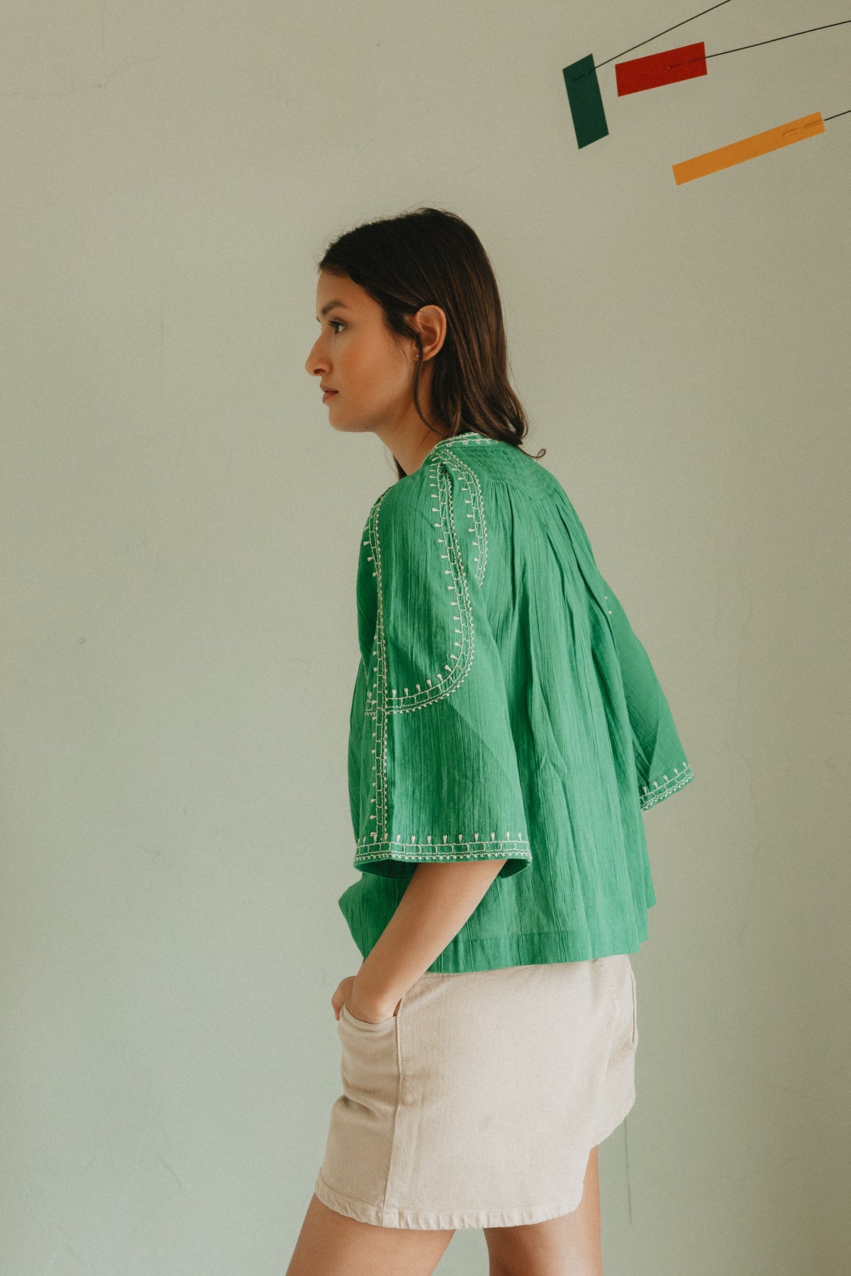 Embroidered Bell Sleeve Top