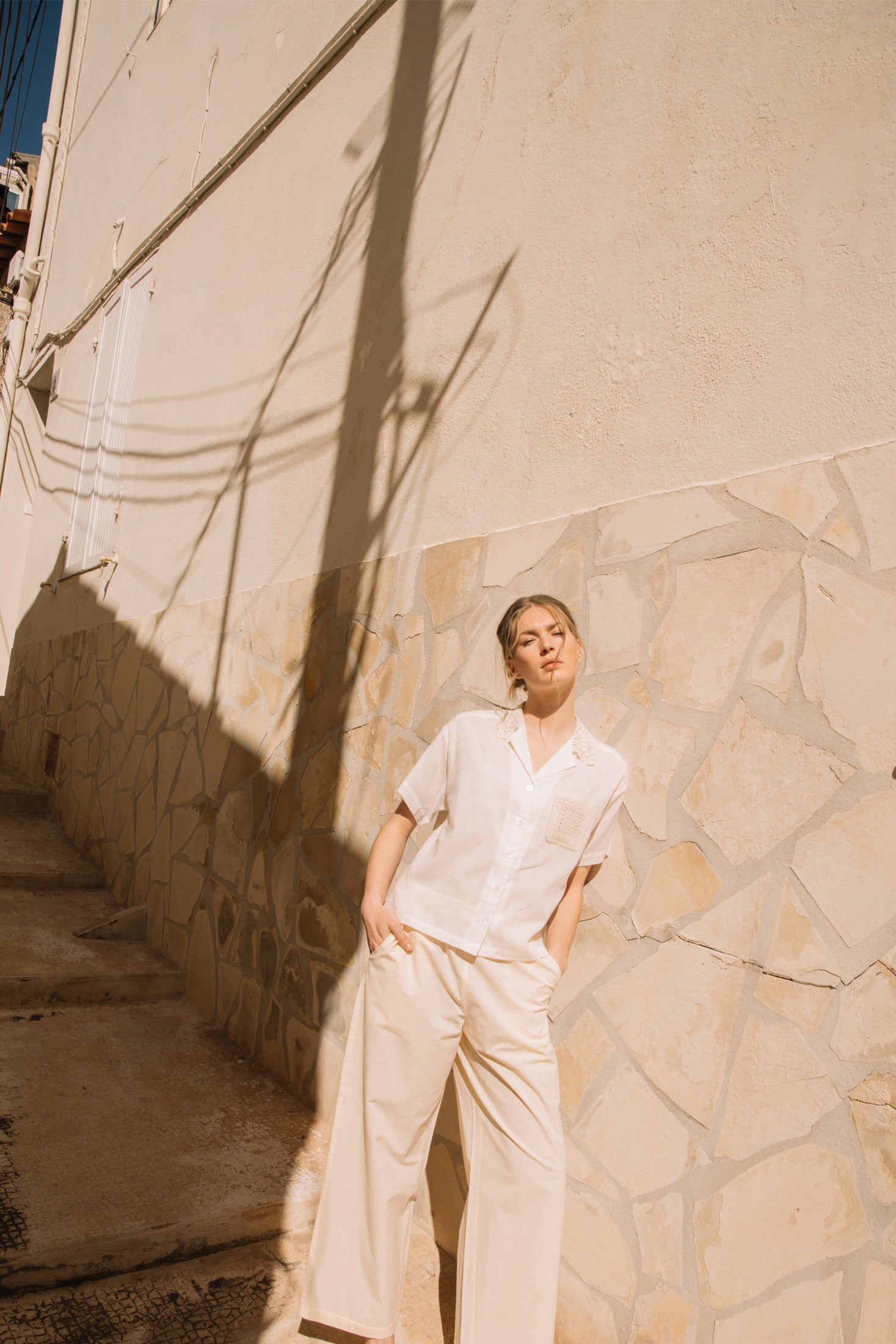 White Crochet Pocket Shirt