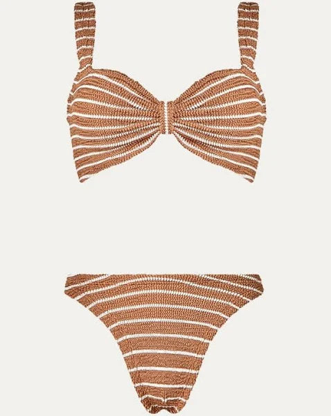 Bonnie Bikini - Stripe Metallic Cocoa/White