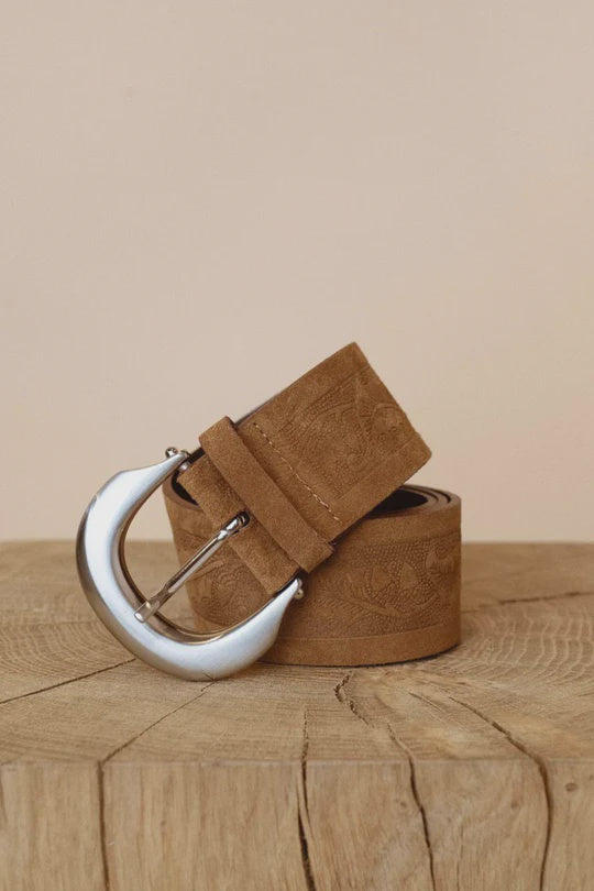 Embossed Suede Waist Belt