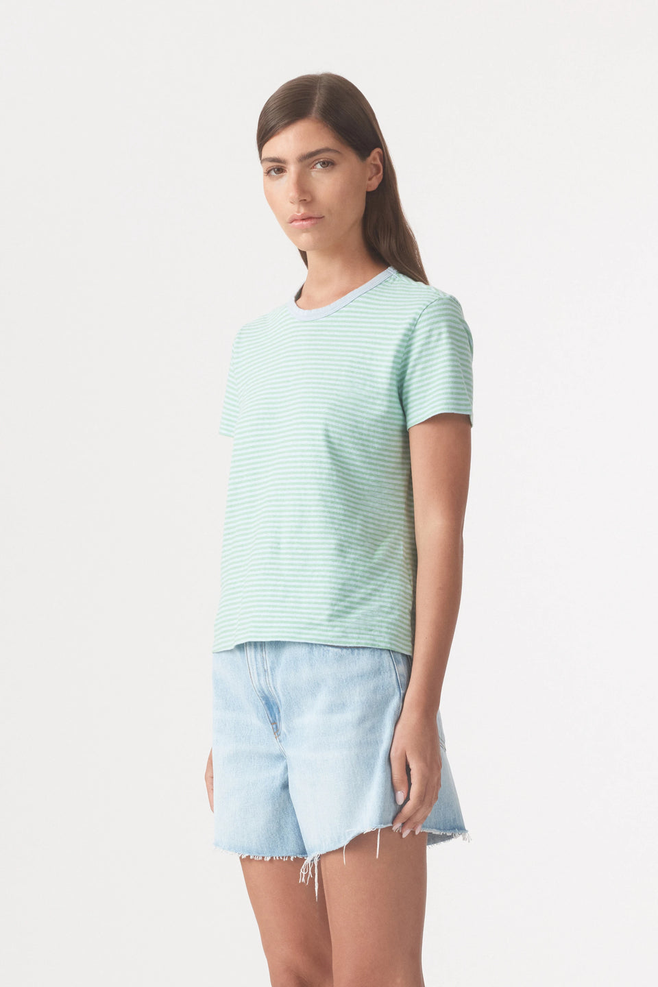 Ivy Tee  Green Blue Stripe
