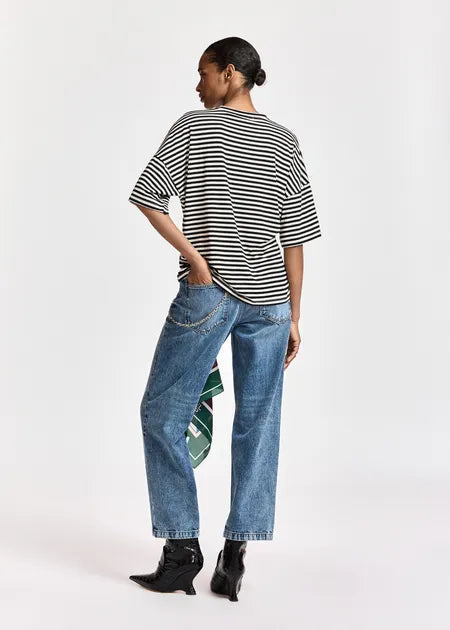 Kriss Striped  T Shirt w Brooch