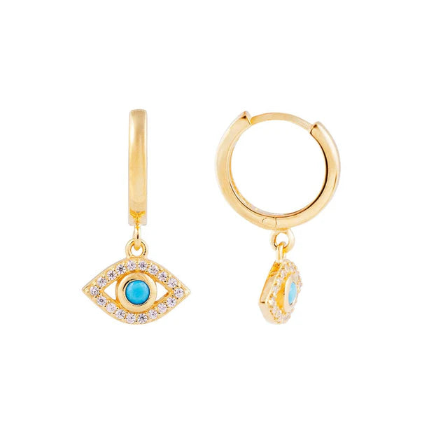 Turquoise Evil Eye Hoops