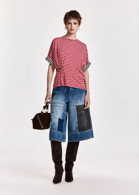 Kriss Striped  T Shirt w Brooch