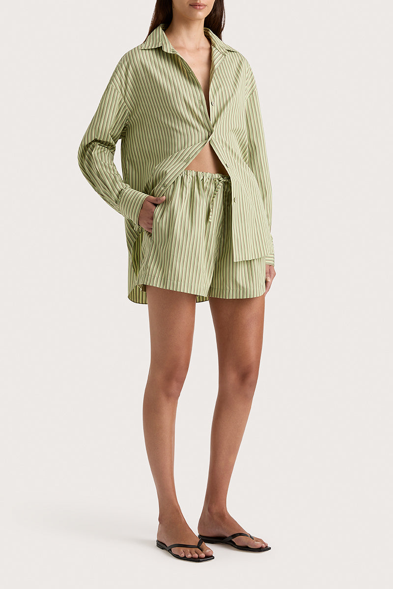 Freja Short - Green Pinstripe