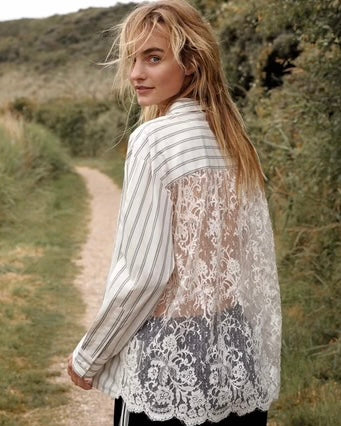 Ivory Stripe Lace Back Blouse