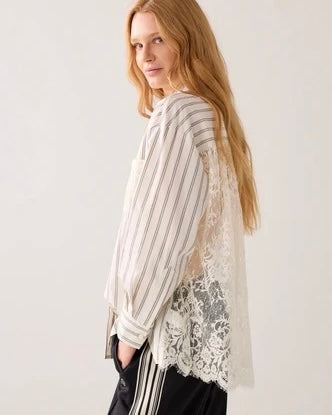 Ivory Stripe Lace Back Blouse