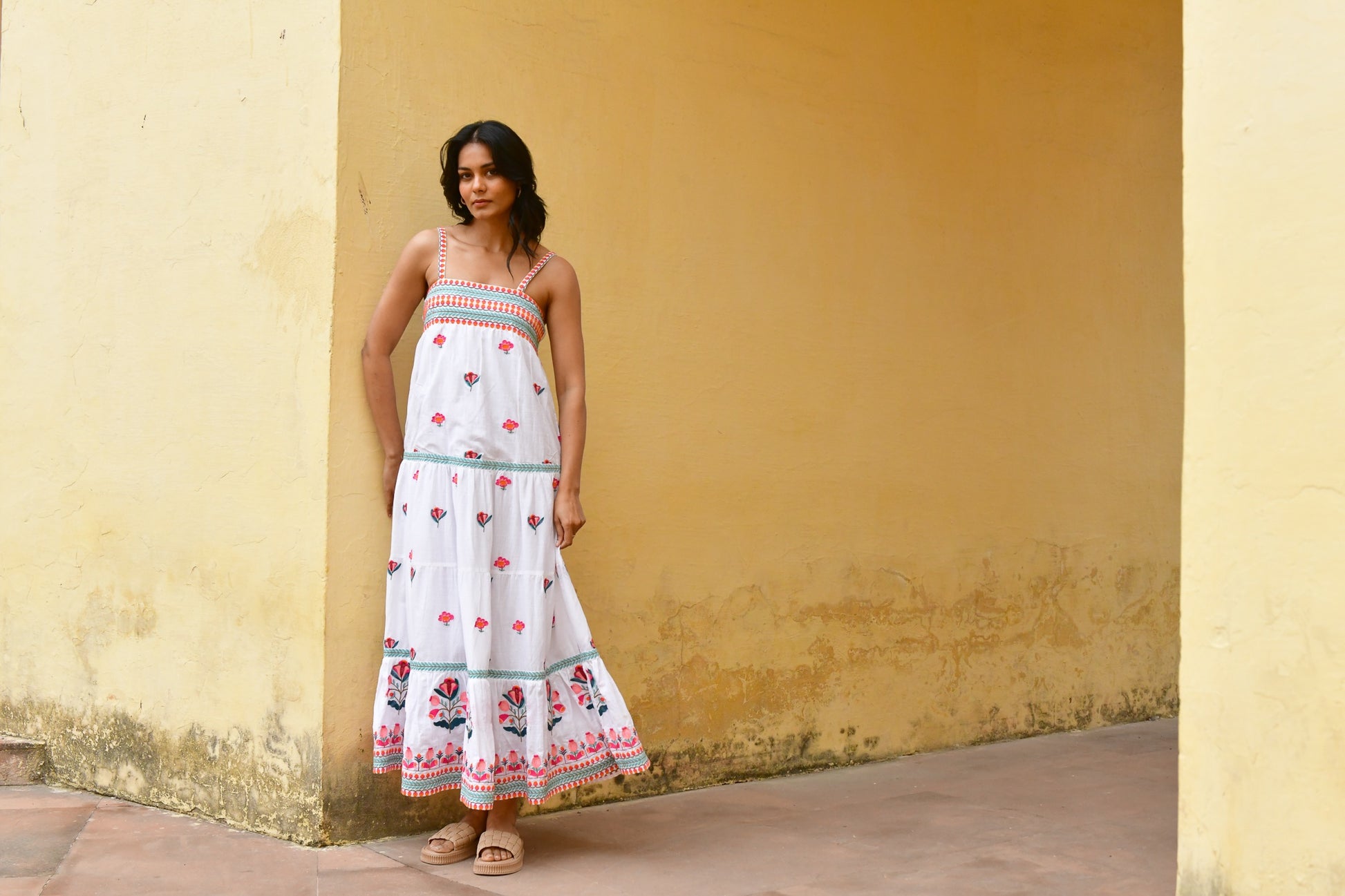 Hummingbird Embroidered Swing Maxi