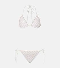 Triangle Bikini Halter - White Chevron