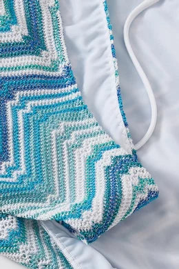 One Shoulder Swimsuit Blue Chevron