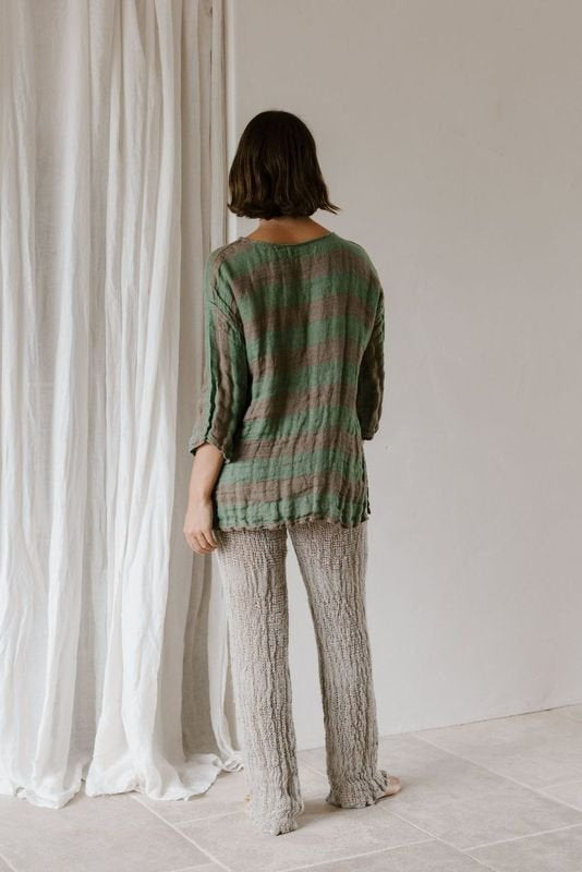 Positano Top with 3/4 Sleeve - Earth Cactus Stripe