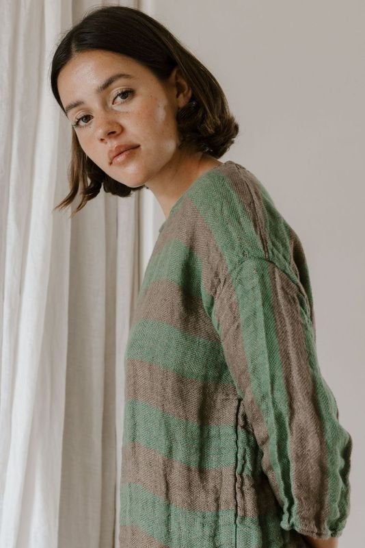 Positano Top with 3/4 Sleeve - Earth Cactus Stripe