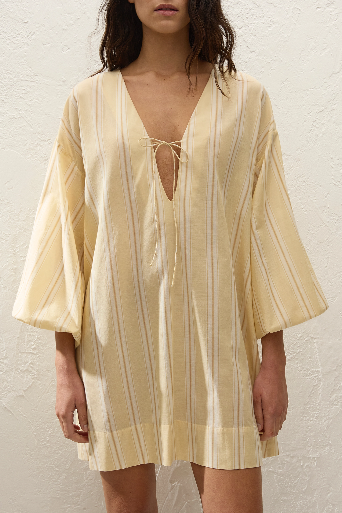 Pia Mini Dress - Faded Mustard Stripe