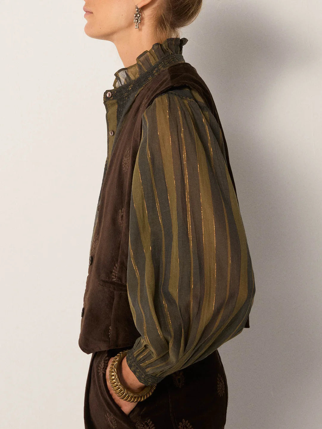 Anika Blouse Khaki Stripes