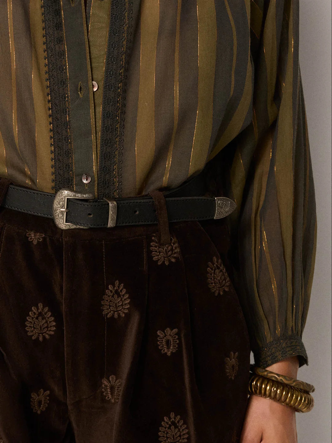 Anika Blouse Khaki Stripes