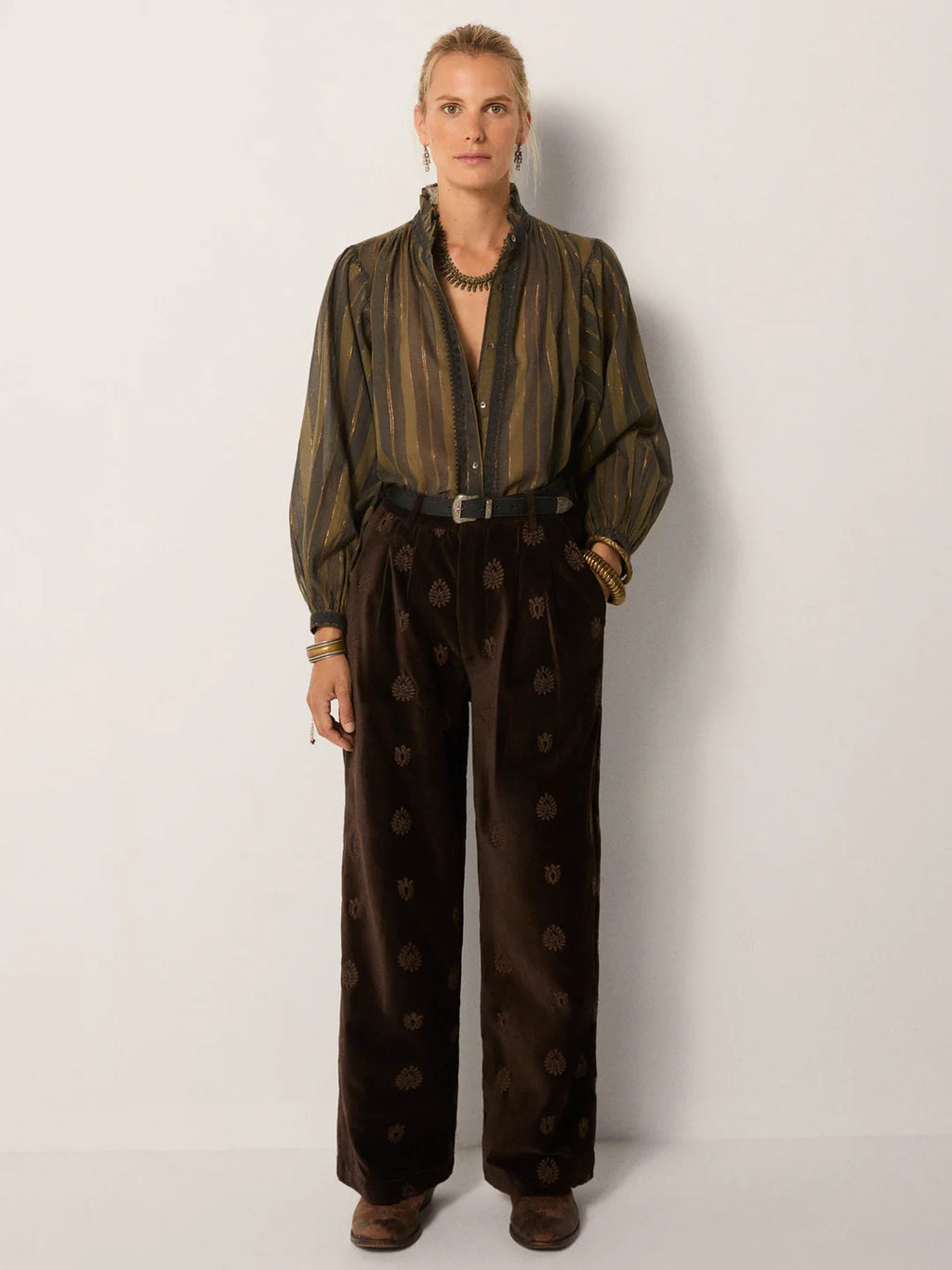 Anika Blouse Khaki Stripes