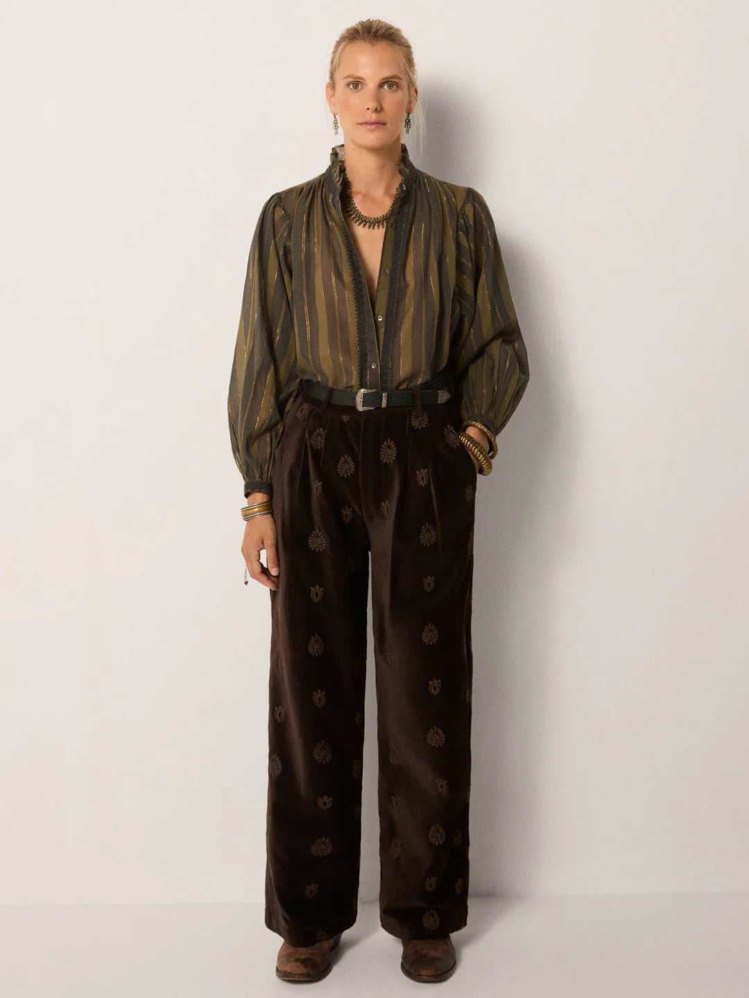 Anika Blouse Khaki Stripes