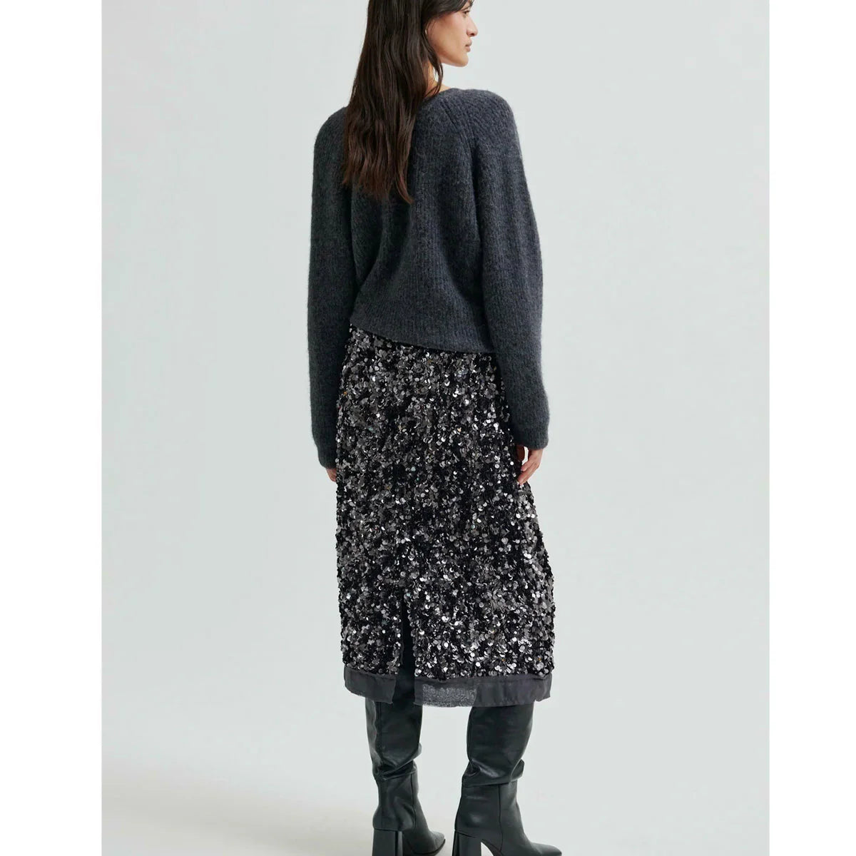 Shiny Sequin Skirt - Grey