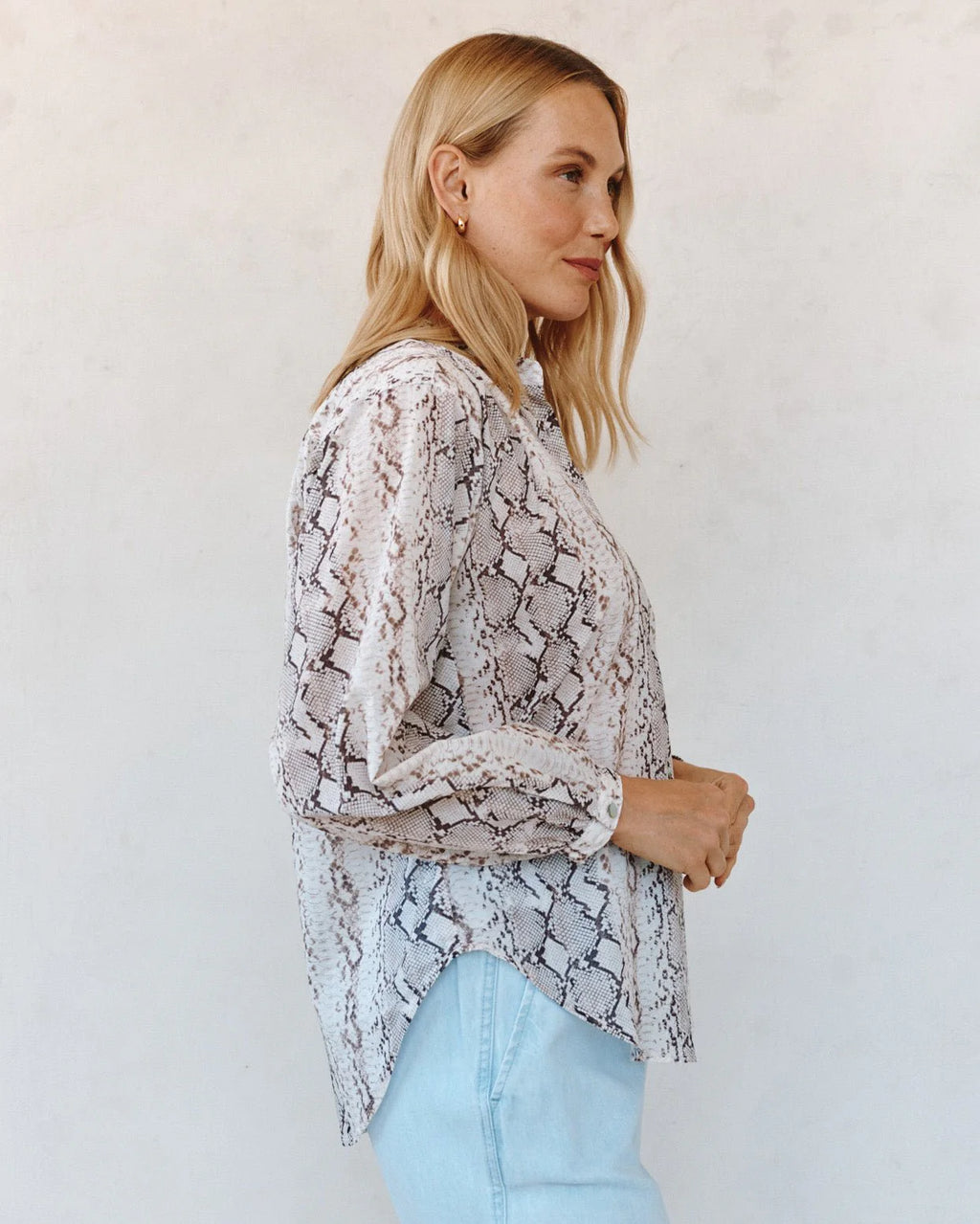 Mandarin Collar Shirt - Blush Snake