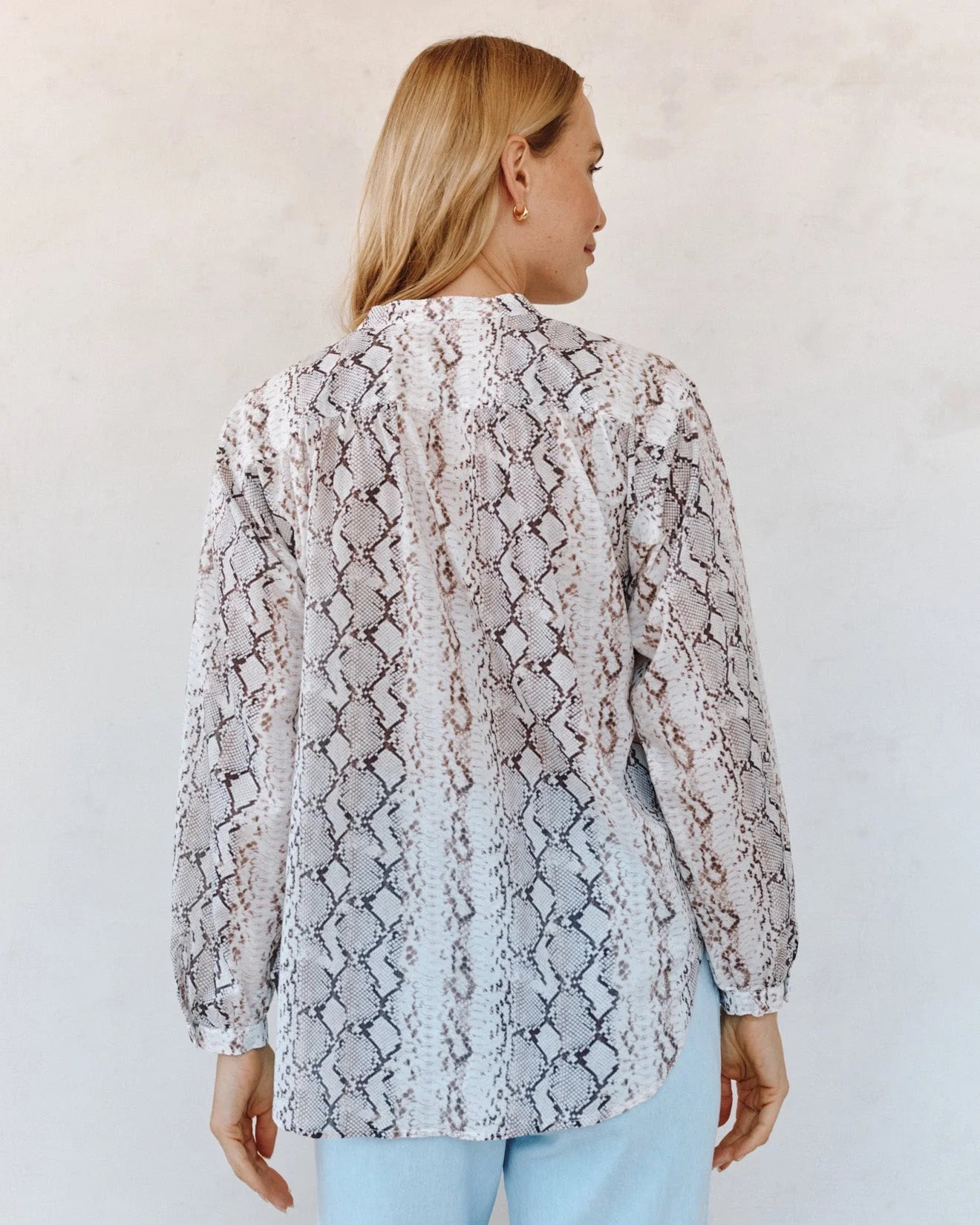 Mandarin Collar Shirt - Blush Snake